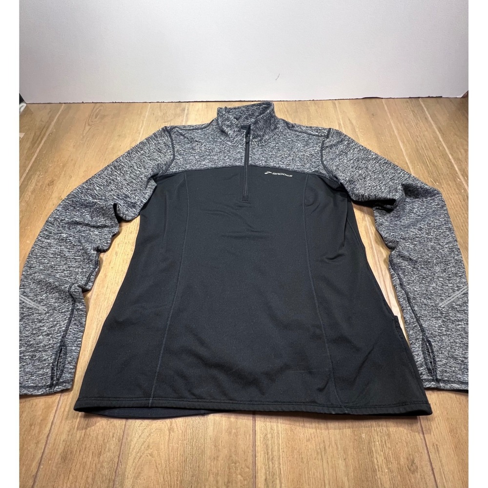 Brooks Womens Equilibrium Quarter Zip Fleece Running Top Black Grey Size‎ M - Picture 12 of 14
